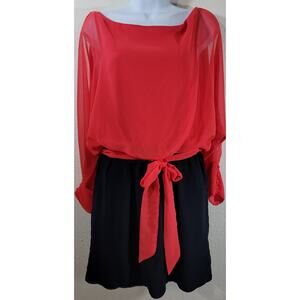 Coral Orange Navy Blue Cold Shoulder Sheer Overlay Mini Dress Small Lightweight